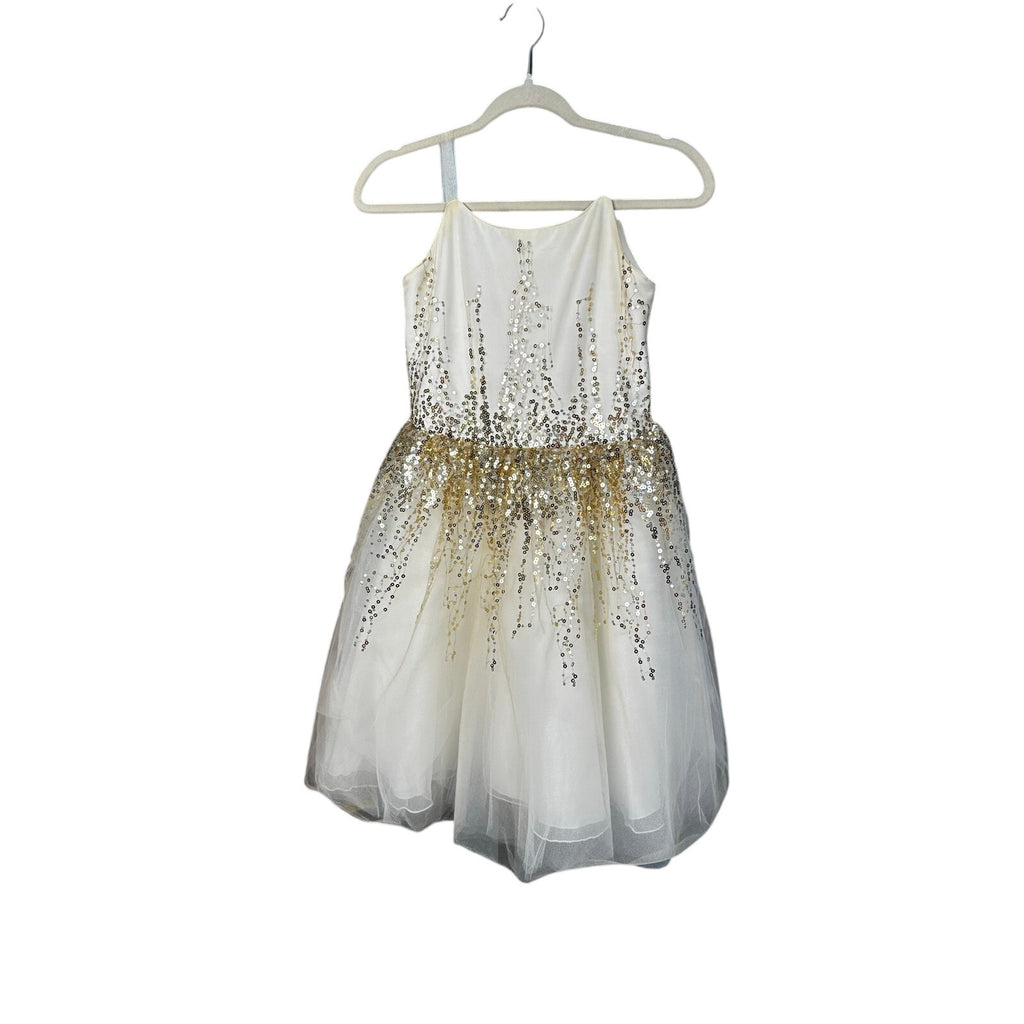 272-Zoe Ltd Girls Size 16 Gold Sequin Tulle Party Dress Ivory Cream Tween