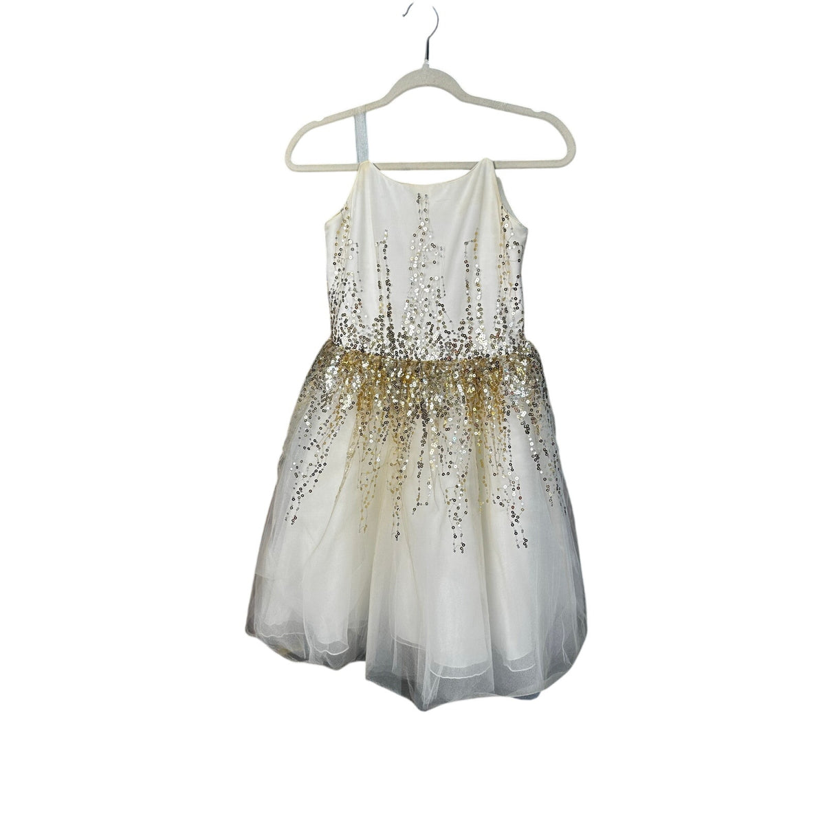 272-Zoe Ltd Girls Size 16 Gold Sequin Tulle Party Dress Ivory Cream Tween