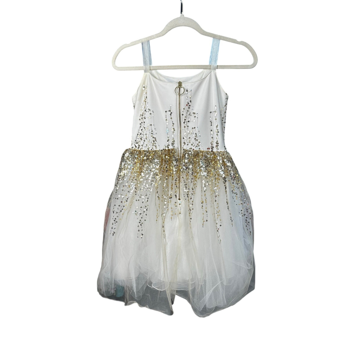 272-Zoe Ltd Girls Size 16 Gold Sequin Tulle Party Dress Ivory Cream Tween