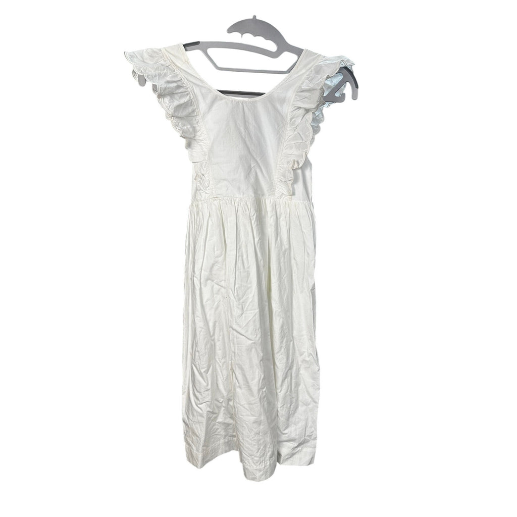 030-Bonpoint Girls Size 6Y Frida White Cotton Ruffle Sleeve Casual Dress