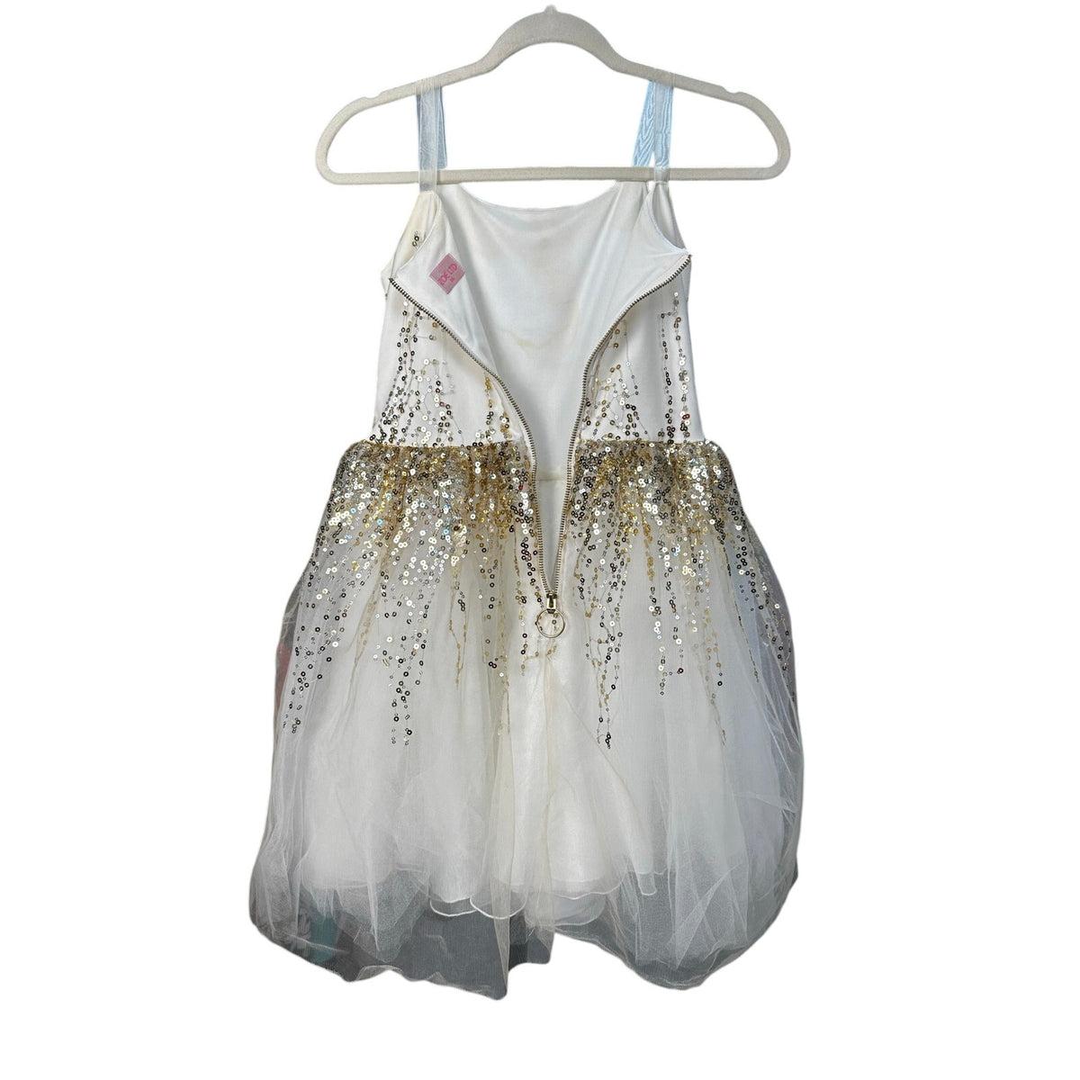 272-Zoe Ltd Girls Size 16 Gold Sequin Tulle Party Dress Ivory Cream Tween