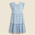 270-Girls' Blue & White Geometric Embroidered Tiered Dress by Crewcuts size 12