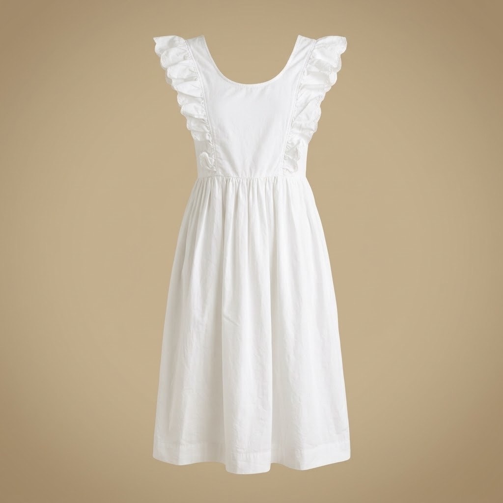 030-Bonpoint Girls Size 6Y Frida White Cotton Ruffle Sleeve Casual Dress