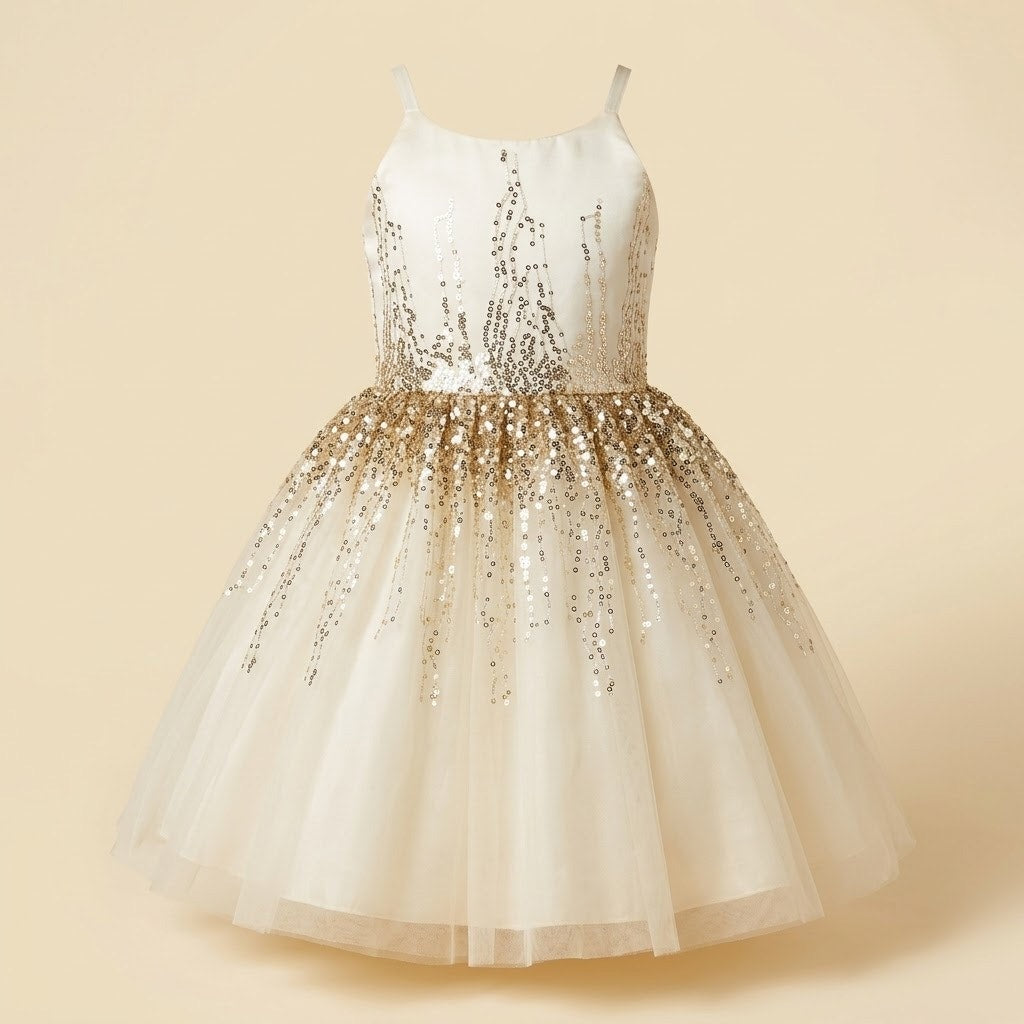 272-Zoe Ltd Girls Size 16 Gold Sequin Tulle Party Dress Ivory Cream Tween