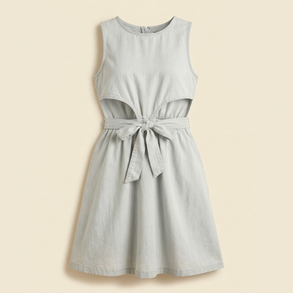 383-"New Girl" Blue Denim Tie Dress by Rowe size 7Y